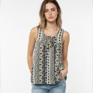 Sun & Shadow Tank Top Boho Festival Hippie Black Gray Lace M